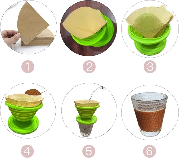 Collapsible Coffee Maker Filter, Reusable Coffee Dripper, Rubber Coffee Maker with 5Pcs Paper Filters, for Home, Camping, Travel, Office