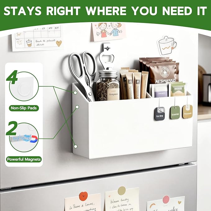 MR.MATE Magnetic Pen Holder, Magnetic Dry Erase Marker Holder for Whiteboard, Non-Slip Pencil Cup Holders for Fridge, Magnet Locker Organizer for Office Classroom Desk Accessories (White)