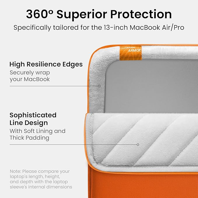 tomtoc 360° Protective Laptop Sleeve for 13-inch New MacBook Air M5/A3449 (2026) M4/A3240, M3/A3113, M2/A2681, M1/A2337, Water-Resistant Computer Case Bag Fits 13" MacBook Neo A18 & MacBook Pro M2/M1