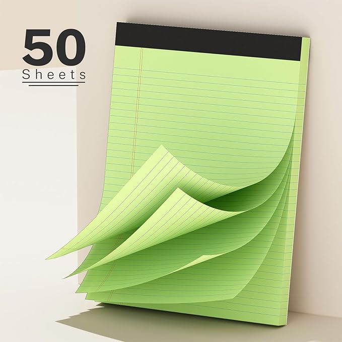AILZFEI 300 Sheets Green Legal Pads 8.5 x 11 College Ruled Paper 6-Pack Note Pads Narrow Ruled 50 Sheets per Notepad Perforated Writing Pad Durable Sturdy Back 8x11 Pads of Paper