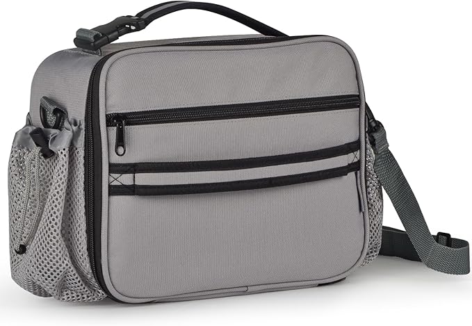 Cerbonny Kids Lunch Box, Gray, Unisex, Polyester, With Insulated Interior, Four Carrying Options, and Big Capacity