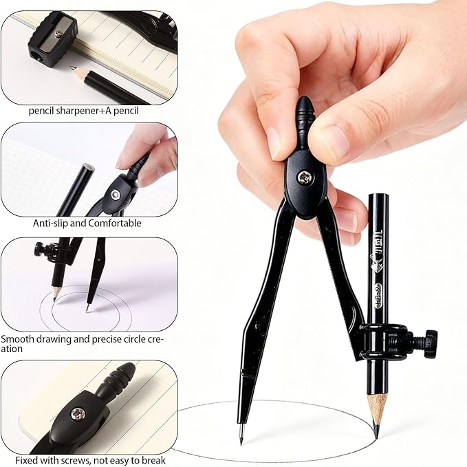 5 Pcs Plastic 12 Inch Ruler Set,Compasses,6 Inch Protractor,Set Square Student Geometry Math Set Durable Transparent Drawing Measuring Rulers for School Office (4)