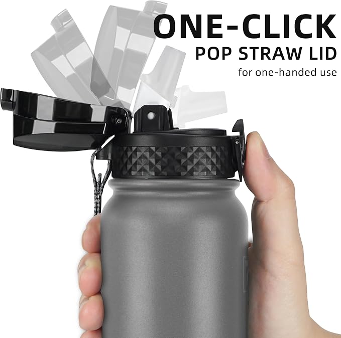 Fanhaw 20 Oz Kids Insulated Stainless Steel Water Bottle with Straw Lid, Leakproof & Anti-Dust Everyday Use Bottle for School, Women & Men, Back to School Essentials (Gray)