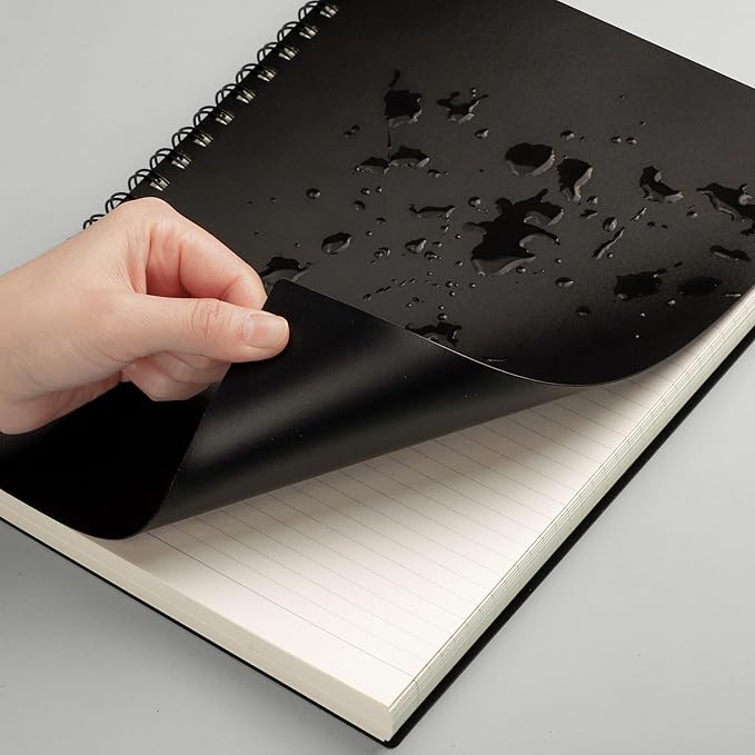 EMSHOI A4 College Ruled Spiral Notebook, Large 8.27"x11.2", Thick 300 Pages/150 Sheets, 100GSM Ink-Proof Waterproof PVC Cover Lay-Flat Lined Journal for Work Office School Writing, Black