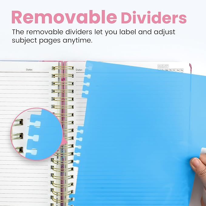 Taja Pretty Large Spiral Lined Notebook for Work with 5 Removable Dividers