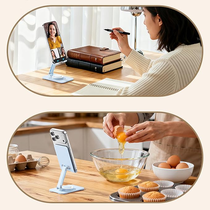 Carbon Steel Desktop Phone Stand Foldable Adjustable with Rotating Base for Video Calls Phone Tablet Portable Foldable Adjustable Desktop Rotating Desk Video Calling Online Learning Movie Hands