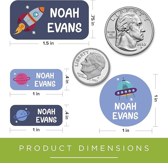 Personalized Daycare Name Labels for Kids, (130 Pack) Waterproof Custom Name Stickers for Clothing Tags, Lunch Boxes and School Supplies, Made in USA by MSC -Space