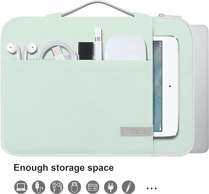 Lacdo 360° Protective 14 Inch Laptop Sleeve Case for HP Lenovo Dell ASUS Acer Chromebook 14 / HP Stream 14 / Dell Inspiron 14 / Lenovo IdeaPad 14 / Acer Spin 3 / ASUS ZenBook 14 Computer Bag, Green