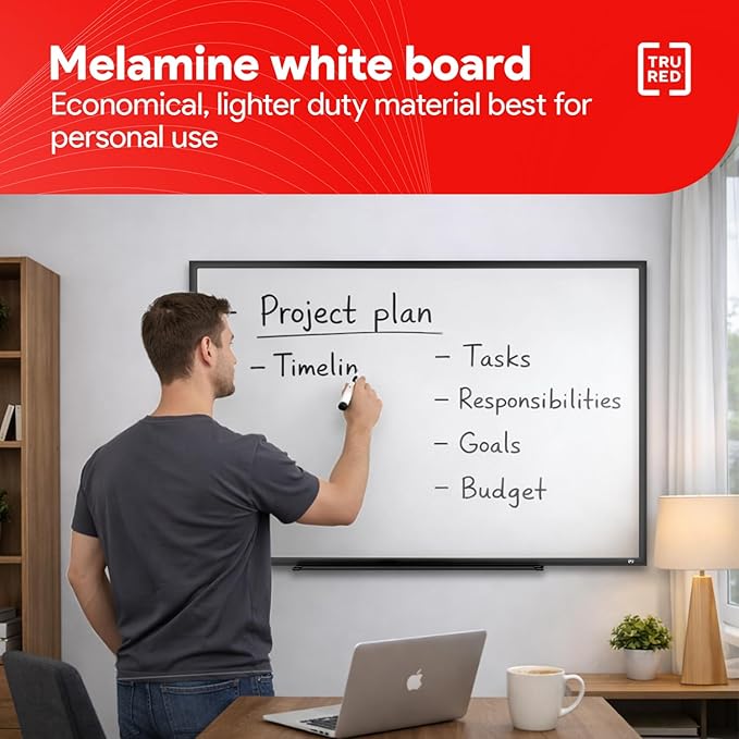 TRU RED Melamine Whiteboard | Dry Erase Board for Wall, White Board with Black Aluminum Frame, 3 ft x 2 ft, Fine Tip Marker Included
