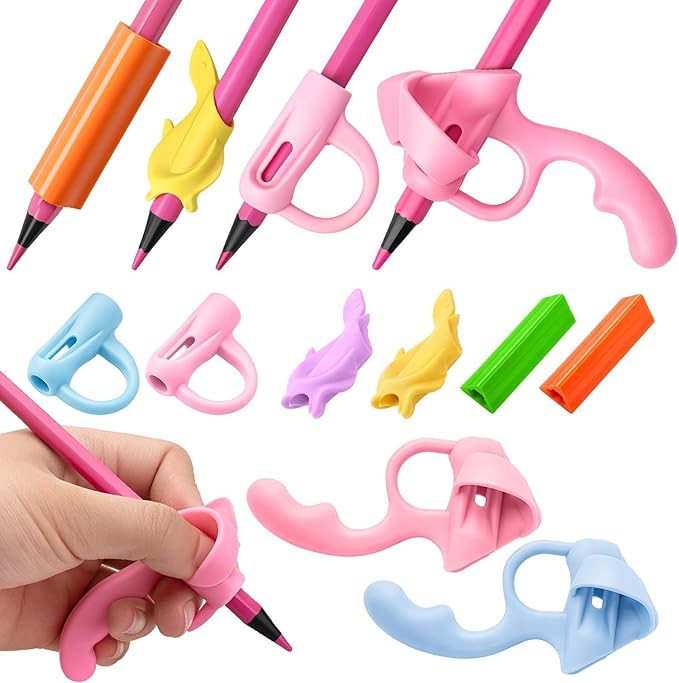 8PCS Pencil Grippers for Kids Handwriting, 4-Stage Ergonomic Pencil Grips, Step-by-Step Training & Posture Correction Tool for Children & Preschoolers, Silicone Finger Grip Aid to Fix Bad Habits