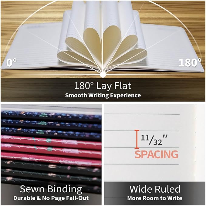 Stitched Composition Notebooks 2-Pack with Unique Art Designed Cover, A5 Lined Diary (8.2"L*5.5"W), Lay Flat Design, Thicked Paper Writes Smoothly for School and Office (Flower Ball)