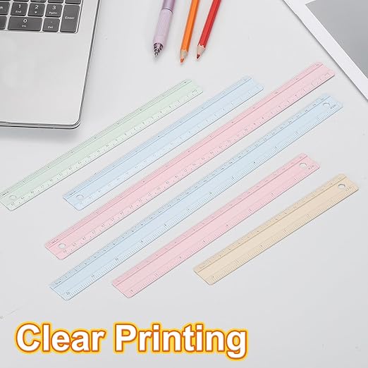 HARFINGTON Metal Straight Ruler 12 Inch(30cm) Metric Aluminum Alloy Measuring Rulers Scale Tool with Hole for Measure Study Reading Classroom Office, Light Green