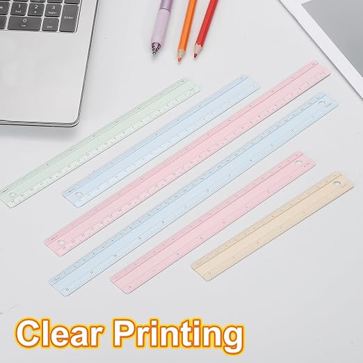 HARFINGTON Metal Straight Ruler 12 Inch(30cm) Metric Aluminum Alloy Measuring Rulers Scale Tool with Hole for Measure Study Reading Classroom Office, Beige