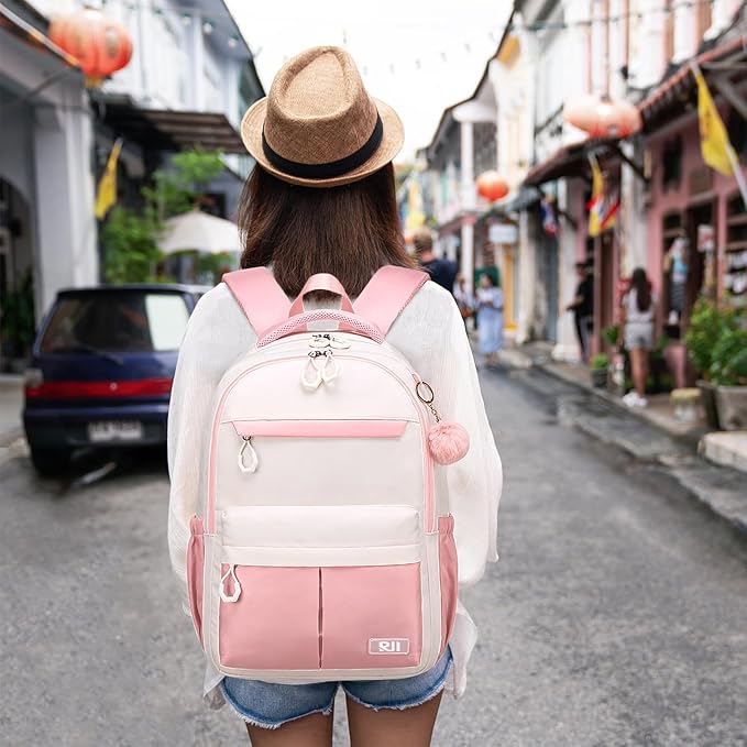 School Backpack for Teen Girls & College Students, Anti-Theft Water Resistant 15.6 Inch Laptop Bookbag with Ergonomic Straps, Multiple Compartments, College High School Bag, Pink