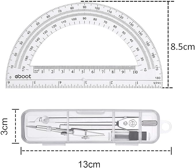 Drawing Compass and 6 Inch Protractor, Student Geometry Math Set