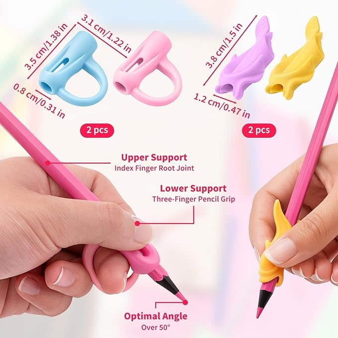 8PCS Pencil Grippers for Kids Handwriting, 4-Stage Ergonomic Pencil Grips, Step-by-Step Training & Posture Correction Tool for Children & Preschoolers, Silicone Finger Grip Aid to Fix Bad Habits