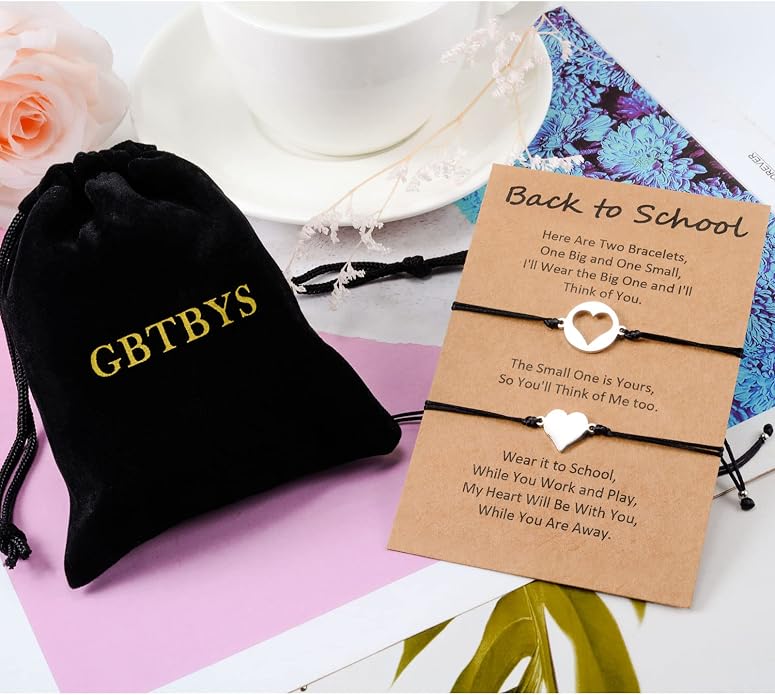 Back to School Gifts Mommy and Me Bracelet First Day of School Matching Wish Bracelets Set for Mother Daughter Son Women Teen Girls Boys Jewelry Gift