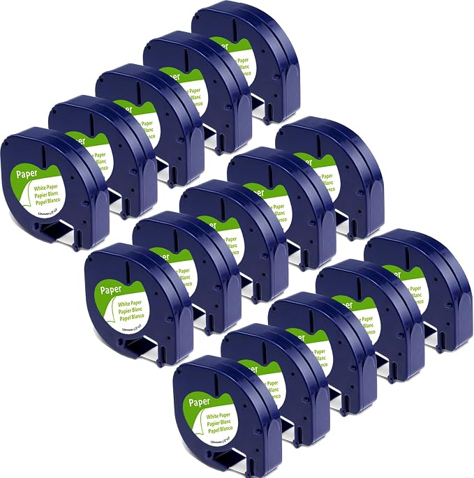15-Pack 91330 Paper White Label Compatible with Dymo Letratag Tape | 12mm x 4m 1/2" x 13' Label Maker Tape Refill Compatible with Dymo Letratag Label Maker 100H Plus LT-100T LT-200B