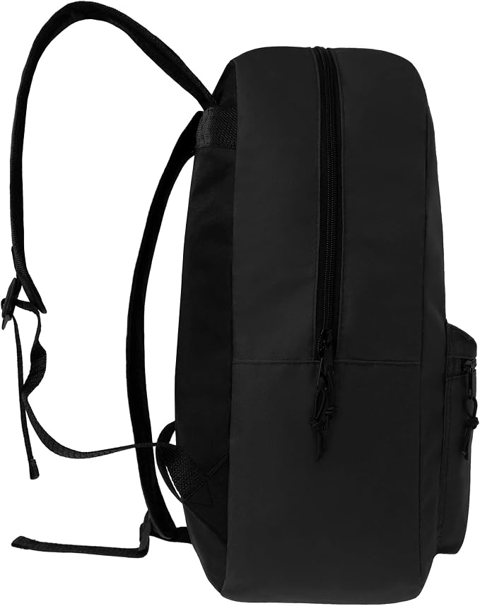 17 Inch Bulk Backpacks in Black Color with 50 Piece Student Supplies Kits - Pens, Pencils, Crayons, and More, Wholesale Case of 12 Value Bundle Packs