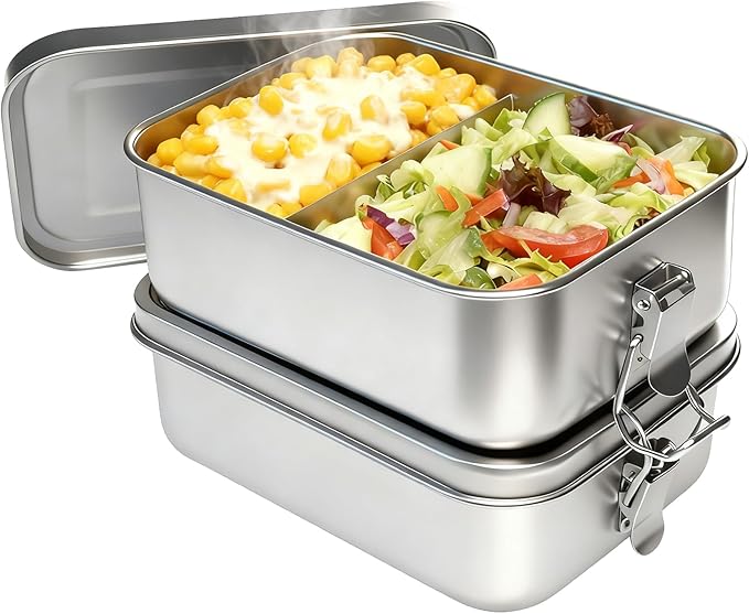 Stainless Steel Lunch Box, 2PCS 28oz/850ml Metal Bento Box, Reusable Food Storage Containers with Lids Leak Proof for Travel, Work, Picnic, Home