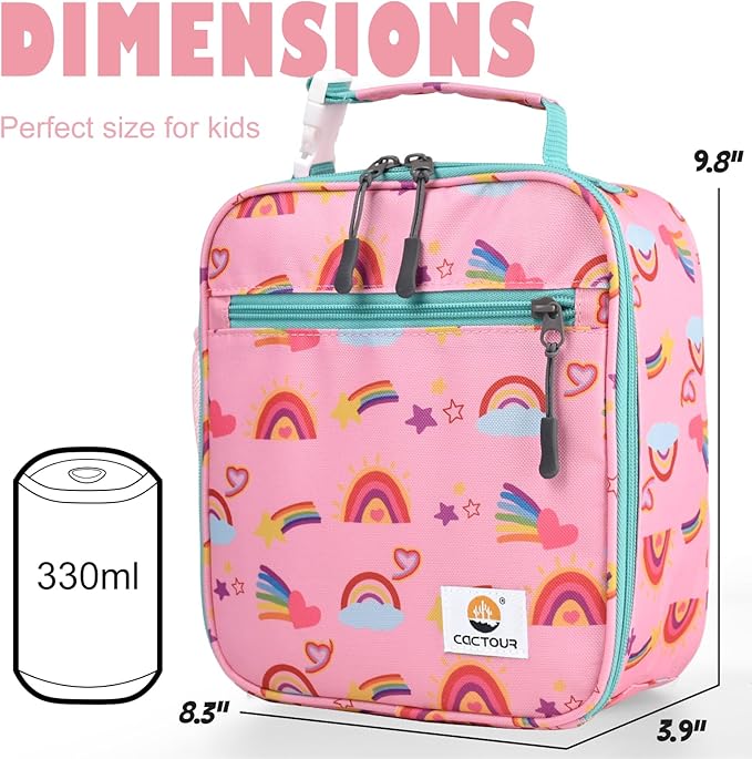 CaCTOUR Lunch Box Kids,Premium Insulated Lunch Bag for Girls Boys,Soft Bag Mini Cooler Back to School Thermal Reusable Lunch Bag for Work School Picnic (Rainbow)