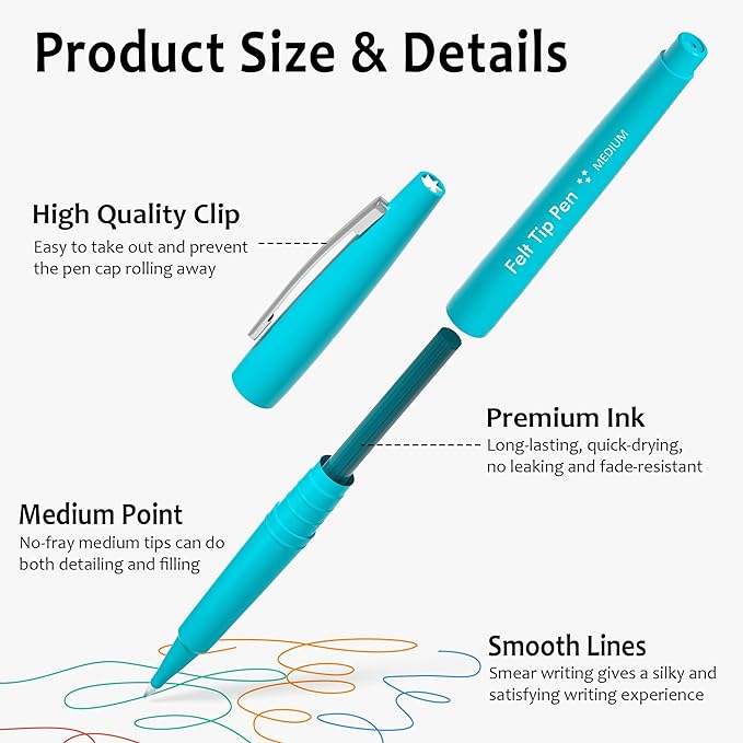 Lelix 20 Colors Felt Tip Pens, Medium Point Assorted Colors Markers Pens For Journaling, Writing, Note Taking, Planner Coloring, Perfect for Art Office and School Supplies