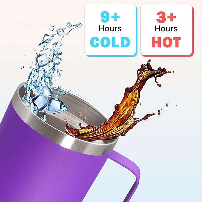20 oz Tumbler with Handle and Lid, Stainless Steel Tumbler Insulated Travel Coffee Mug, Spill Proof Double Wall Vacuum Tumbler Cup Keep Drink Hot & Cold, Purple, 12 Pack