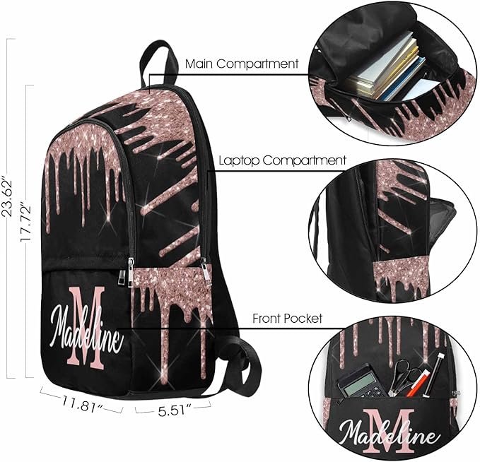 M YESCUSTOM Custom Girls Backpack with Name Shining Personalized Elementary Bookbag for Girls Boys Backpack Teen Shoulder Bag Children Travel Backpack Daypack Bag for School College