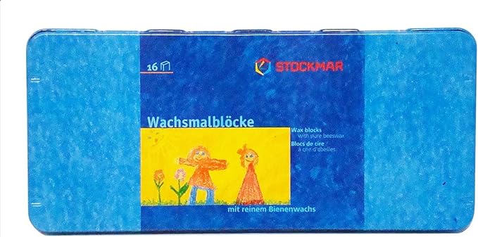 STOCKMAR Wax Block Crayons, 16 Assorted Colors in Tin Case – Beeswax-Based Art Crayons with Lightfast Pigments, Durable Blocks for Artistic Techniques, Drawing, Coloring, Layering - Artist Supplies
