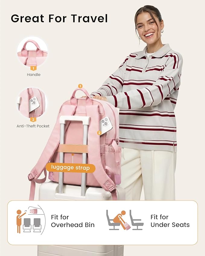 LOVEVOOK Laptop Backpack for Women with Large Cup Holder,17 Inch DIY Design Travel Work Backpack Computer Laptop Bag,Waterproof Nurse Teacher College Commuter Backpack Purse,Gift for Women Men,Pink