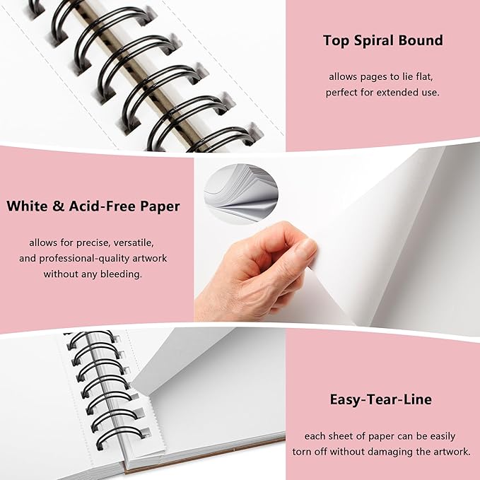 WINNER 9" x 12" Sketch Book 4 Pack, 400 Sheets Spiral Bound Art Sketchbook, 68lb/100gsm White Acid Free Drawing Pad, Sketching Drawing Writing Sketch Pad for Kids, Adults, Art Supplies, Pink