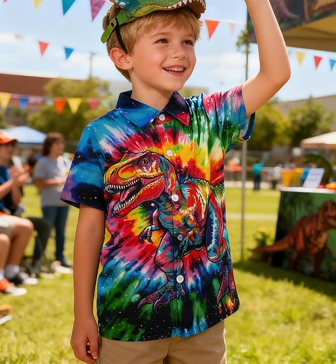 Enlifety 2-10T Kids Hawaiian Shirt Boys Short Sleeve Button Down Shirts Hawaii Summer Casual Blouse