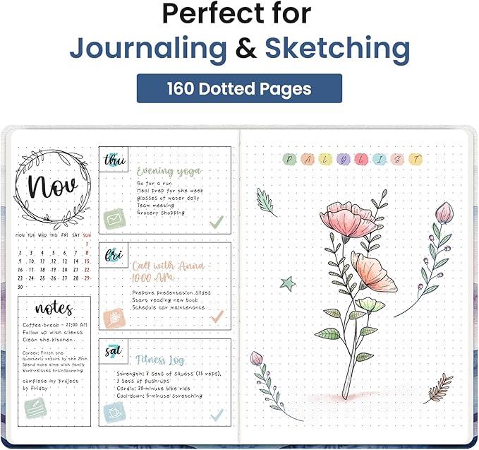 Taja Pretty Dotted Journal for Women, Aesthetic Cute Hardcover Leather Journal for Writing, A5 Journaling Notebook for Work & Sketch, Perfect for Office School Home, 160 Pages, Distant Peak