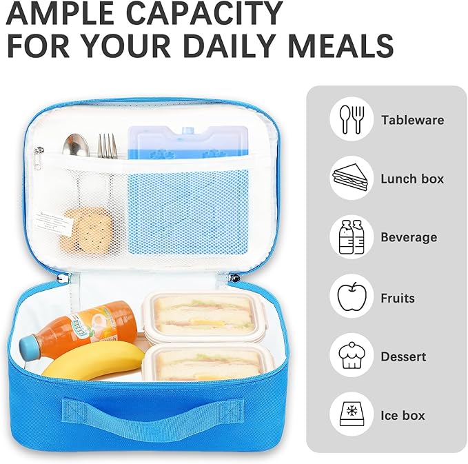 FlowFly Kids Lunch box Insulated Soft Bag Mini Cooler Back to School Thermal Meal Tote Kit for Girls, Boys, Blue