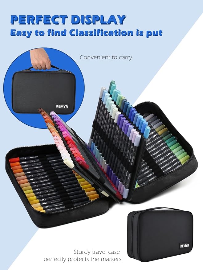 KEMYR Markers for Adult Coloring Books: 100 Color Dual Tip Fine & Brush Pens Water-Based Coloring Marker for Adults Drawing Sketching Bullet Journal Writing Lettering No bleeding