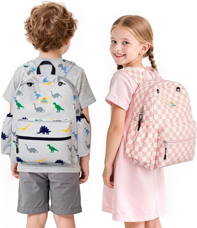 STEAMEDBUN Corduroy Kids Backpack for Boys and Girls 5-8: Boys Backpack for Elementary Kindergarten - 15 inch Cute Backpacks for Kids - Dinosaur