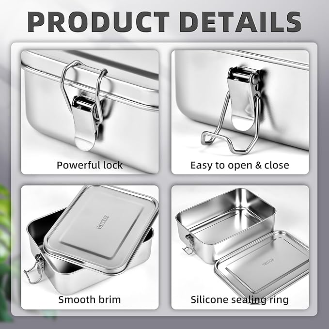 4 PCS Stainless Steel Bento Box 2400ml, Metal Bento Box, Metal Lunch Box, Food Containers, Stainless Steel Lunch Container for Home, Work, Camping