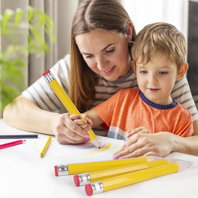 FOIMAS 3pcs Giant Wooden Pencils,13.4 Inch Novelty Jumbo Pencil Prop with Eraser for School Office Prop Supply Novelty Gift,Yellow