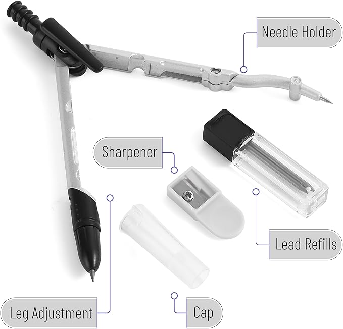 Mr. Pen- Convertible Compass, Extra Lead Refills, Compass Geometry Tool, Compass Drawing Compass, Geometry Compass, Math Compass, Drafting Compass Math, Drafting Tools, Math Compass for Geometry