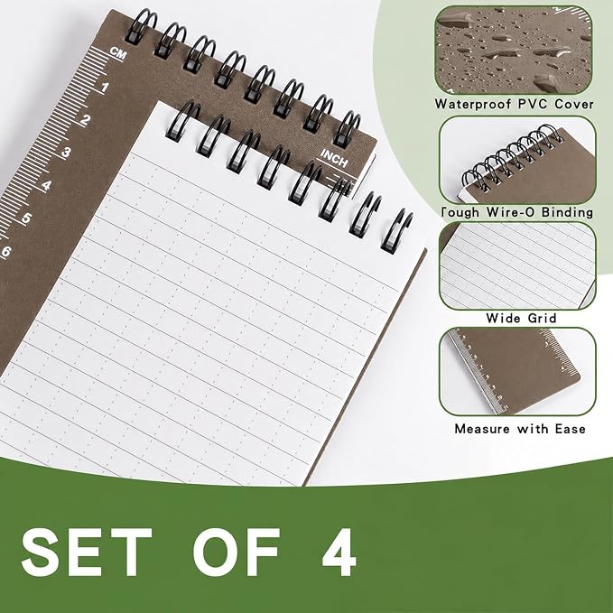 Juehuodaji Waterproof Notebook, 4 Pack Pocket Notepad, 3" x 5 NotePad Brown