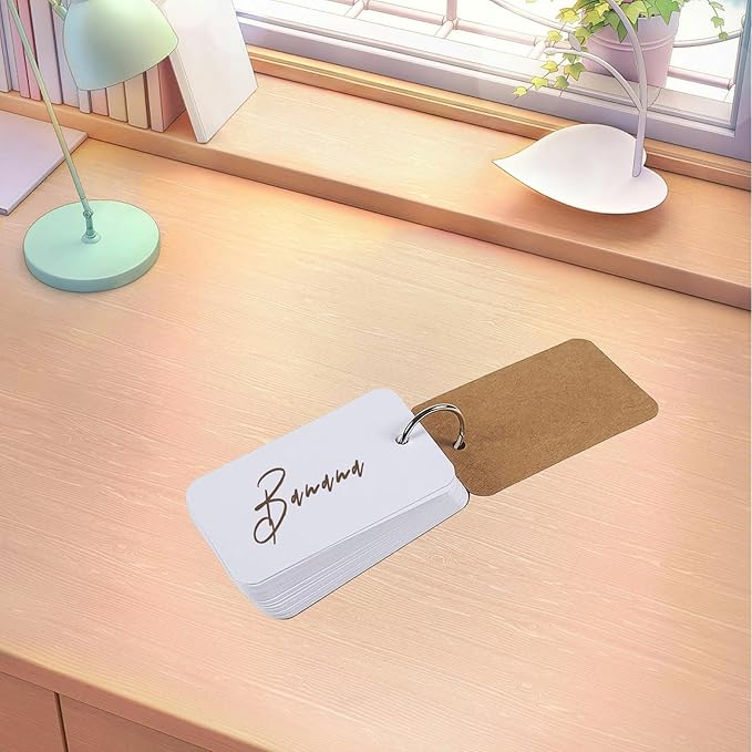 8 Pack Blank Flash Cards,Index Cards with Binder Rings for Studying,Note Card with Study Cards,250gsm Index Notecards,White Study Cards Note Cards Kraft Paper Cards(2.2x3.5in,50 Sheets per Set)