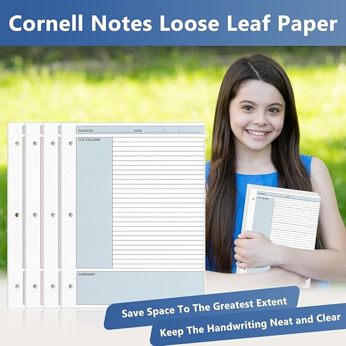 400 Sheet Colored Cornell Notes Loose Leaf Paper 8.5×11 Inch for 3 Ring Binder College Ruled Notebook Refill Paper Bulk Taking System Filler Paper Letter Size for School Office Business Home 80gsm
