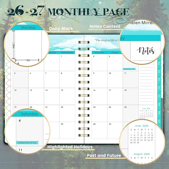 Planner 2026-2027 - Academic Planner 2026-2027, July 2026 - June 2027, 6.3" x 8.4", Weekly and Monthly with Tabs, 26-27 Calendar Planner, Hardcover Planning Agenda Book for Office School, Inner Pocket, Thick Paper