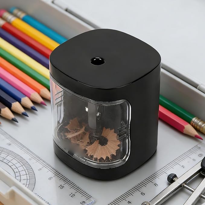 Fockety Electric Pencil Sharpener, Automatic Battery Operated with for 6-8mm Pencils School Office Home Art Supplies Portable Transparent Shavings Container