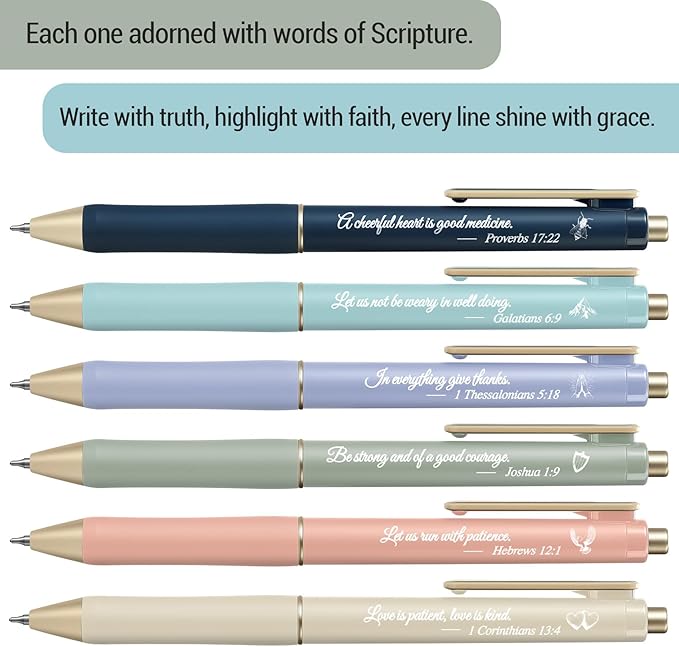 Taja Gel Pens, 6 Pcs Quick Dry Black Gel Ink Pens, 0.5mm Fine Point Smooth Writing Pens for Journaling and Note Taking, Cute Aesthetic Pens for Women & Men-Bible