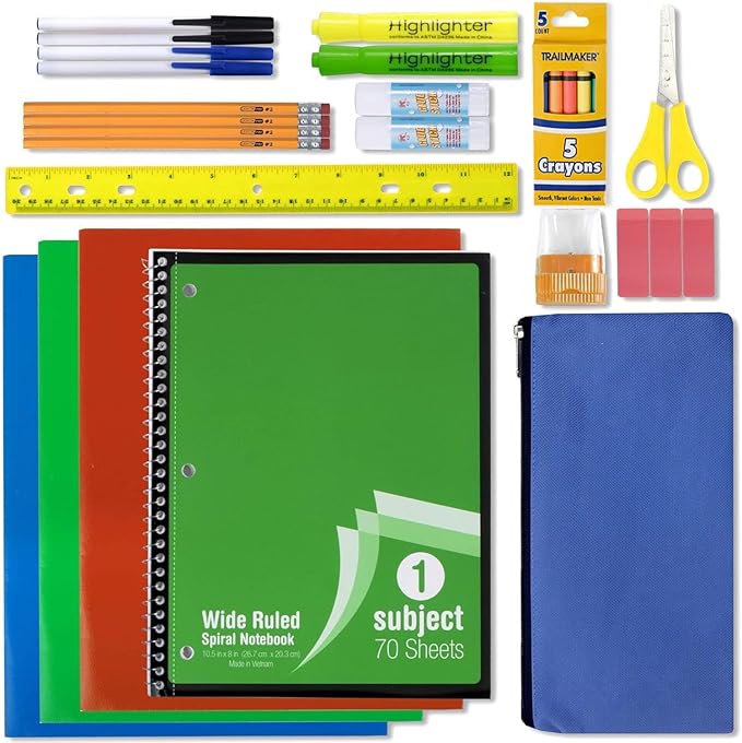 12 Pack of 30 Piece Sets Bulk School Supplies Kits for Girls, Boys Back to School Supplies Box Bundle Pack for Kids Kindergarten, Elementary Includes Notebook, Folders, Pens, Pencils, and More