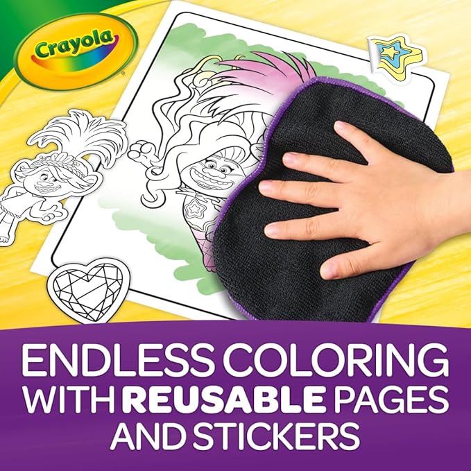Crayola Trolls Color & Erase Sticker Activity Pad, 12 Reusable Trolls Coloring Pages & 100 Stickers, Gift