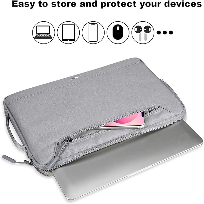LANDICI 360°Protective Laptop Sleeve for 13-13.6 inch MacBook Air M3/A3113, M2/A2681 M1/A2337, MacBook Pro M2 M1/A2338 2025-2016, Waterproof Laptop Carrying Case for 12.9-inch iPad Pro, Grey