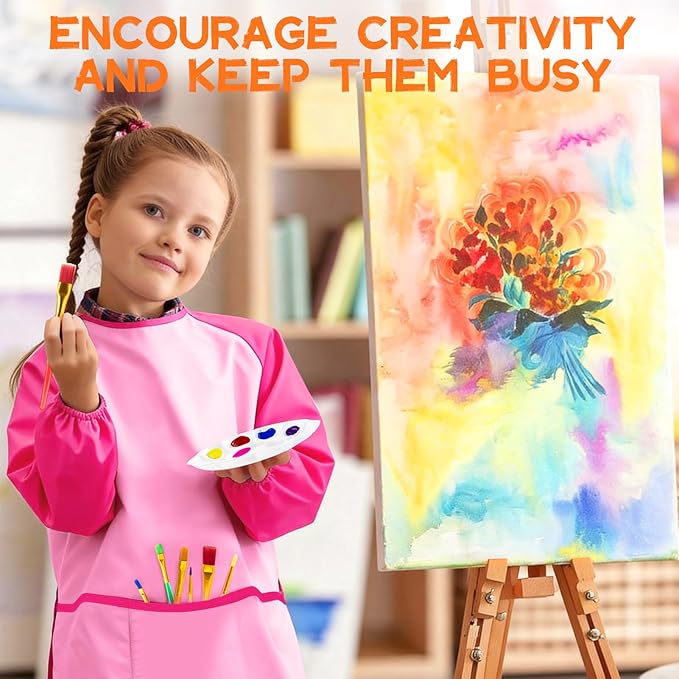 POPYOLA Acrylic Paint Set for Kids, Non Toxic Kids Painting Set with Tabletop Easel, Acrylic Paints, Smock, Canvases, Wooden Stencils, Brushes, Painting Kit Gift for Beginner Student Toddlers