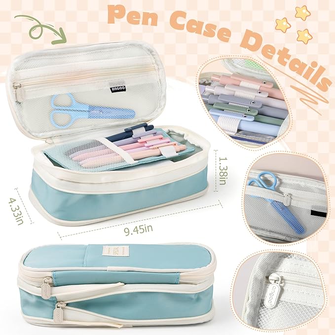49Pcs Book Annotation Kit - Aesthetic School Supplies with Cute Pen Case Highlighters Gel Pens and Marker, Sheets Transparent Index Tabs Sticky Notes Bible Study Supplies(Light Blue)